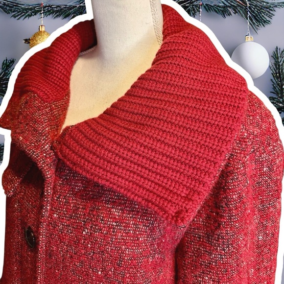 Akris Punto RARE Red Wool & Mohair-Blend Button-Up Coat with Cashmere Knit Trim - Picture 10 of 16